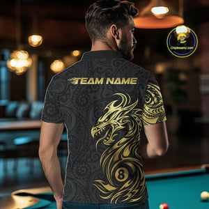Personalized Black And Gold Tribal Dragon Billiard Shirt For Men Custom 8 Ball Pool Team Jerseys TDM4160