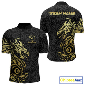 Personalized Black And Gold Tribal Dragon Billiard Shirt For Men Custom 8 Ball Pool Team Jerseys TDM4160