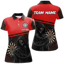 Load image into Gallery viewer, Personalized Grim Reaper Custom Red Darts Polo &amp; Quarter-Zip Shirts For Women, Darts Jerseys TDM1983