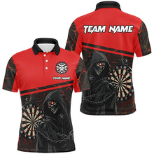 Load image into Gallery viewer, Personalized Grim Reaper Custom Red Darts Polo &amp; Quarter-Zip Shirts For Men, Darts Jerseys TDM1983