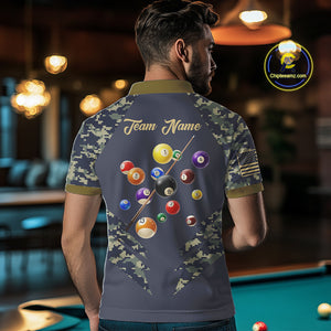 Personalized Flame 8 Ball Camo Billiard Shirts Custom Navy Blue Pool Team Jerseys Polo & 1/4 Zip TDM4332