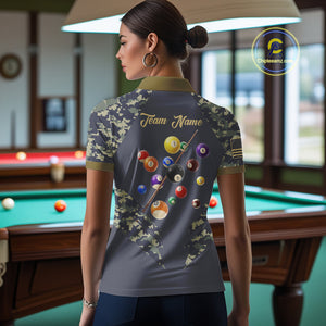Personalized Flame 8 Ball Camo Billiard Shirts Custom Navy Blue Pool Team Jerseys Polo & 1/4 Zip TDM4332