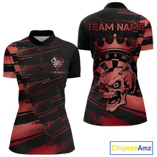 Load image into Gallery viewer, Black And Red Funny Skull Crown Darts Shirt For Women Custom Dart Jerseys Team Polo &amp; Quarter Zip TDM5169