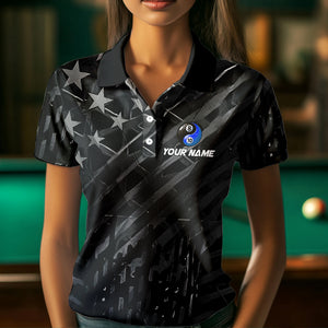 Black US Flag Ying And Yang 8 Ball & 10 Ball Custom Billiard Shirts For Women Funny Billiard Jerseys TDM3540