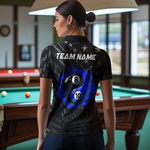 Black US Flag Ying And Yang 8 Ball & 10 Ball Custom Billiard Shirts For Women Funny Billiard Jerseys TDM3540
