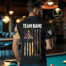 Load image into Gallery viewer, Custom Grunge American Flag 8 Ball Billiard Polo &amp; 1/4 Zip For Men, Pool Team Jersey |Beige TDM5901