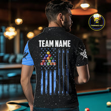 Load image into Gallery viewer, Custom Grunge American Flag 8 Ball Billiard Polo &amp; 1/4 Zip For Men, Pool Team Jersey |Blue TDM5902