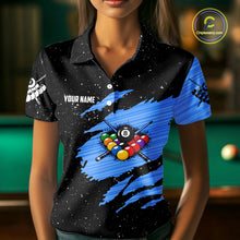 Load image into Gallery viewer, Custom Grunge American Flag 8 Ball Billiard Polo &amp; 1/4 Zip For Women, Pool Team Jersey |Blue TDM5902