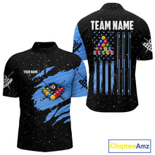 Load image into Gallery viewer, Custom Grunge American Flag 8 Ball Billiard Polo &amp; 1/4 Zip For Men, Pool Team Jersey |Blue TDM5902