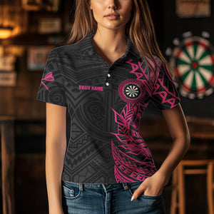 Personalized Pink Black Tribal Darts Polo & Quarter Zip Custom Dart Shirts For Women Dart Jerseys TDM3700