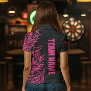 Personalized Pink Black Tribal Darts Polo & Quarter Zip Custom Dart Shirts For Women Dart Jerseys TDM3700