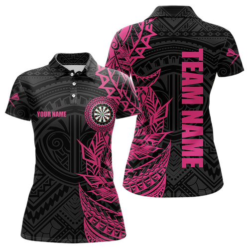 Personalized Pink Black Tribal Darts Polo & Quarter Zip Custom Dart Shirts For Women Dart Jerseys TDM3700