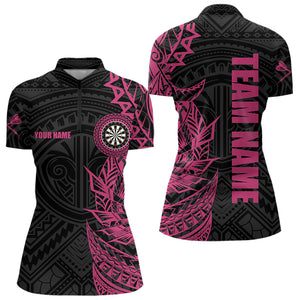 Personalized Pink Black Tribal Darts Polo & Quarter Zip Custom Dart Shirts For Women Dart Jerseys TDM3700