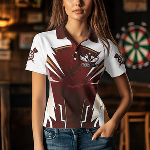 Personalized Wine Red And White Dart Shirts For Women Custom Team Darts Jerseys Polo & Quarter Zip TDM3701