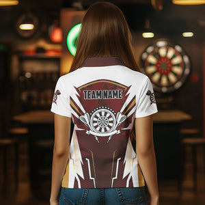 Personalized Wine Red And White Dart Shirts For Women Custom Team Darts Jerseys Polo & Quarter Zip TDM3701