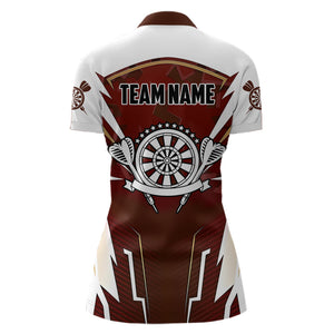Personalized Wine Red And White Dart Shirts For Women Custom Team Darts Jerseys Polo & Quarter Zip TDM3701