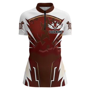 Personalized Wine Red And White Dart Shirts For Women Custom Team Darts Jerseys Polo & Quarter Zip TDM3701