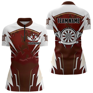 Personalized Wine Red And White Dart Shirts For Women Custom Team Darts Jerseys Polo & Quarter Zip TDM3701