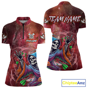 Death Skeleton Red Galaxy Funny Dart Shirts For Women Custom Darts Jerseys Outfit, Darts Gifts TDM3880