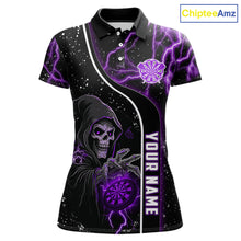 Load image into Gallery viewer, Custom Purple Darts Lightning Grim Reaper Polo &amp; 1/4 Zip, Darts Shirt For Women, Darts Team Jersey TDM6309