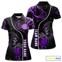 Load image into Gallery viewer, Custom Purple Darts Lightning Grim Reaper Polo &amp; 1/4 Zip, Darts Shirt For Women, Darts Team Jersey TDM6309