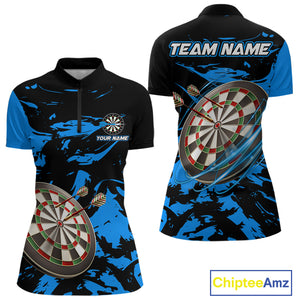 Personalized Black And Blue Splash Dart Polo & Quarter Zip Custom Dart Shirt For Women Darts Jersey TDM4167