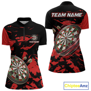 Personalized Black And Red Splash Dart Polo & Quarter Zip Custom Dart Shirt For Women Darts Jersey TDM4168