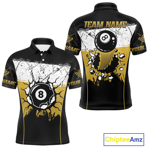 Personalized Yellow Funny Break 8 Ball Grunge Billiard Shirt For Men Custom Pool Team Jersey TDM4338