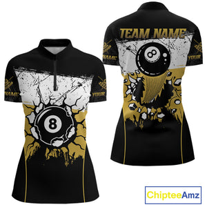 Personalized Yellow Funny Break 8 Ball Grunge Billiard Shirt For Women Custom Pool Team Jersey TDM4338