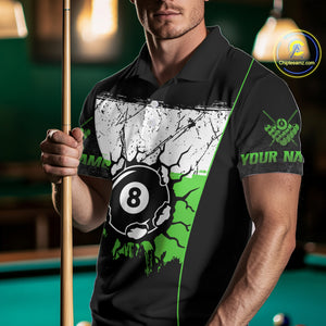 Personalized Green Funny Break 8 Ball Grunge Billiard Shirt For Men Custom Pool Team Jersey TDM4339