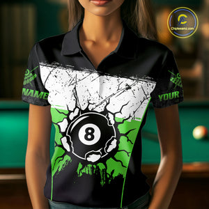 Personalized Green Funny Break 8 Ball Grunge Billiard Shirt For Women Custom Pool Team Jersey TDM4339