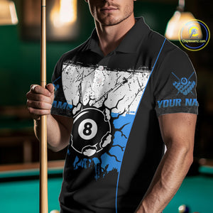 Personalized Blue Funny Break 8 Ball Grunge Billiard Shirt For Men Custom Pool Team Jersey TDM4340