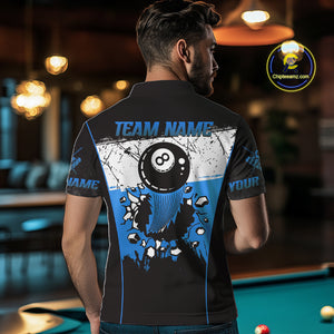 Personalized Blue Funny Break 8 Ball Grunge Billiard Shirt For Men Custom Pool Team Jersey TDM4340