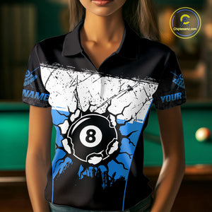 Personalized Blue Funny Break 8 Ball Grunge Billiard Shirt For Women Custom Pool Team Jersey TDM4340