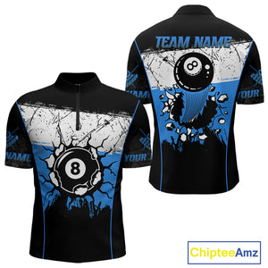 Personalized Blue Funny Break 8 Ball Grunge Billiard Shirt For Men Custom Pool Team Jersey TDM4340