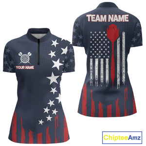 Personalized American Flag Navy Blue Darts Shirt For Women Custom Patriotic Darts Team Jerseys TDM4343