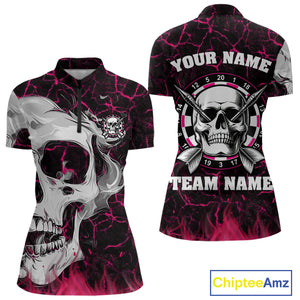 Personalized Pink 3D Fire Crack Skull Dart Shirts Custom Scary Dart Shirts For Women Dart Jersey TDM4762