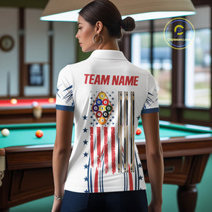 Patriotic American Flag 9 Ball Billiard Shirt For Women Custom Pool Team Jerseys Polo & Quarter Zip TDM4770