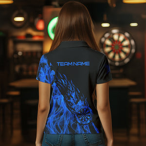 Black And Blue Dartboard Fire Flame Darts Polo & Quarter Zip Custom Dart Shirt For Women Dart Jersey TDM3706