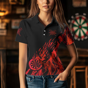 Red And Black Dartboard Fire Flame Darts Polo & Quarter Zip Custom Dart Shirt For Women Dart Jerseys TDM3707