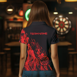 Red And Black Dartboard Fire Flame Darts Polo & Quarter Zip Custom Dart Shirt For Women Dart Jerseys TDM3707