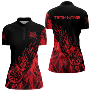 Red And Black Dartboard Fire Flame Darts Polo & Quarter Zip Custom Dart Shirt For Women Dart Jerseys TDM3707