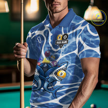 Load image into Gallery viewer, Blue Funny Shark 9 Ball &amp; 8 Ball Billiard Shirt For Men Custom Pool Team Jersey Polo &amp; 1/4 Zip TDM6057