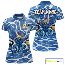 Load image into Gallery viewer, Blue Funny Shark 9 Ball &amp; 8 Ball Billiard Shirt For Women Custom Pool Team Jersey Polo &amp; 1/4 Zip TDM6057