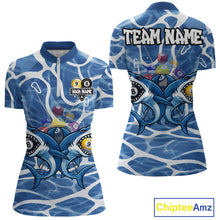 Load image into Gallery viewer, Blue Funny Shark 9 Ball &amp; 8 Ball Billiard Shirt For Women Custom Pool Team Jersey Polo &amp; 1/4 Zip TDM6057