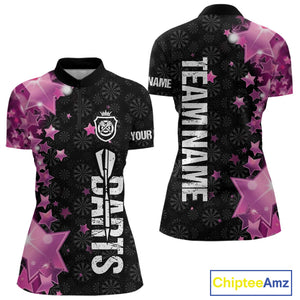 Pink And Black Custom Star Dart Shirts For Women, Glowing Dart Jerseys Funny Darts Team Shirts TDM3884