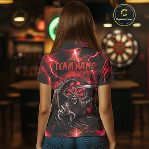 Red Grim Reaper Darts Shirt With Pocket Option For Women Custom Darts Jersey TDM3967