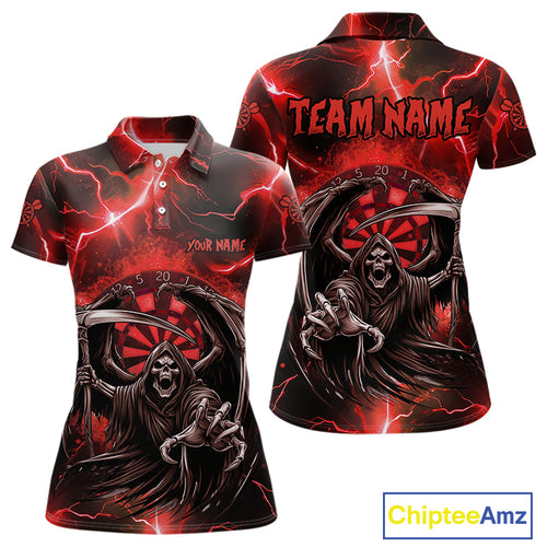 Red Grim Reaper Darts Shirt With Pocket Option For Women Custom Darts Jersey TDM3967