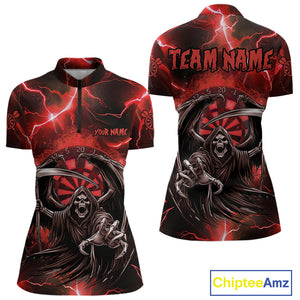 Red Grim Reaper Darts Shirt With Pocket Option For Women Custom Darts Jersey TDM3967