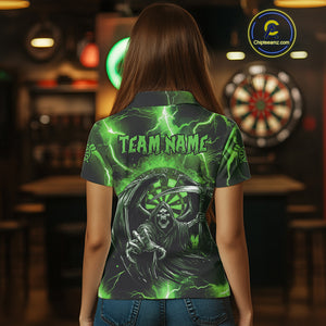 Green Grim Reaper Darts Shirt With Pocket Option For Women Custom Darts Jersey TDM3968